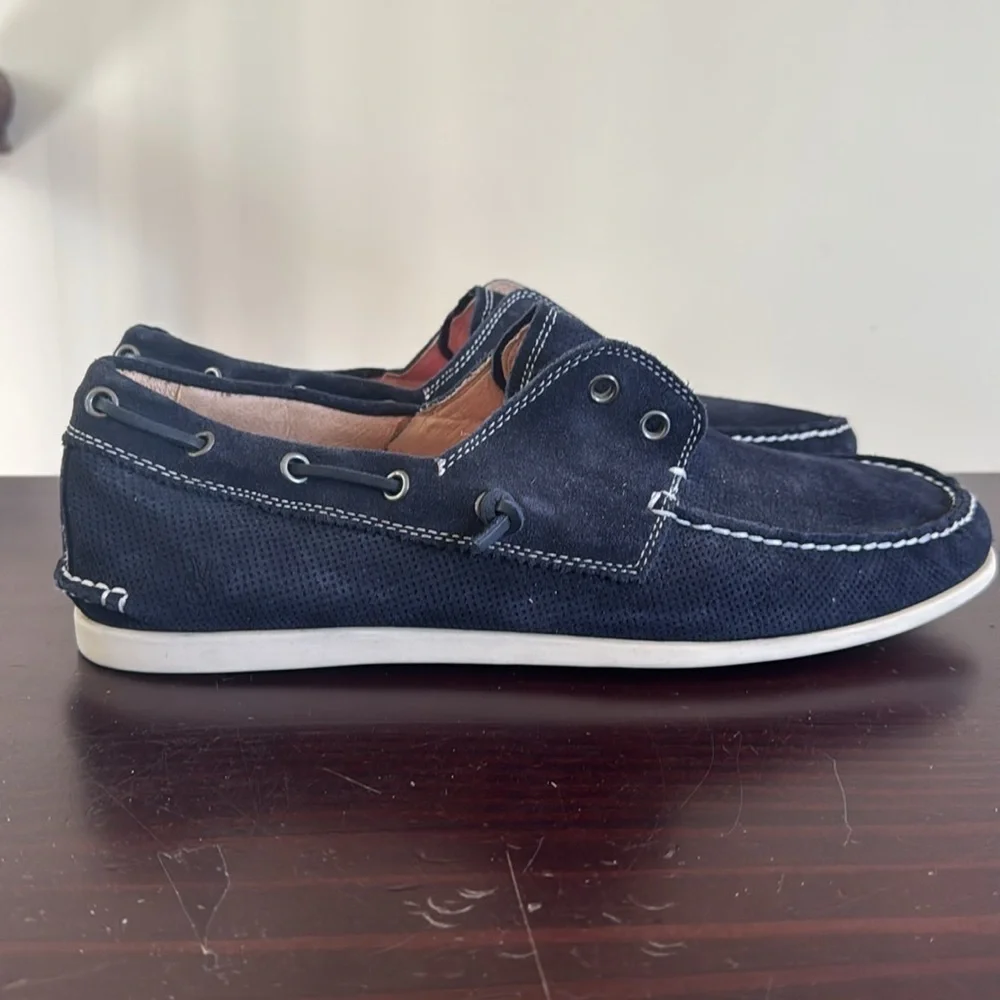 John varvatos blue slip on laceless boat shoes 11.5